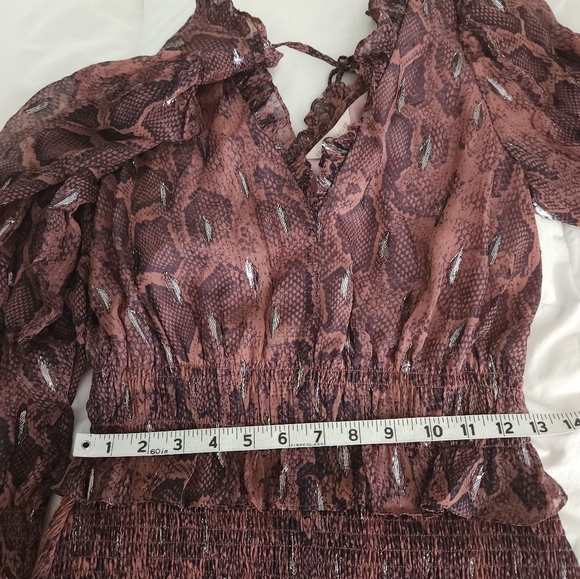 Rebecca Taylor Silk Dress Snake Print Smocked Size Small - Picture 9 of 11